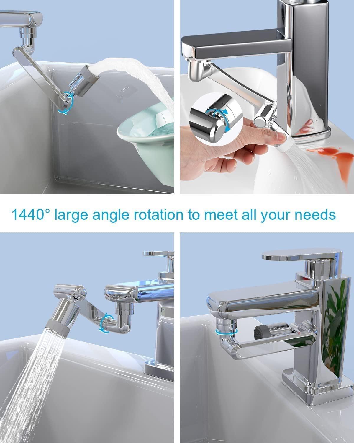 Rotating Faucet Extender Aerator, Universal Splash Filter Faucet, Large Angle Rotating Splash Filter Faucet Extender Aerator with 2 Water Outlet Modes, Sink Sprayer (All Plastic) - lorexa