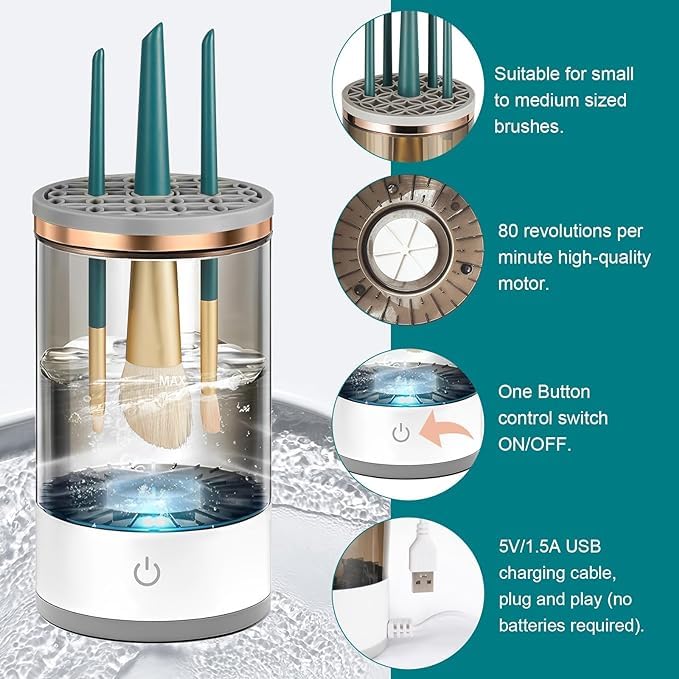 Electric Cosmetic Makeup Brush Cleaning Tool, Makeup Brush Cleaner and Dryer Machine, One-Button Operation - lorexa
