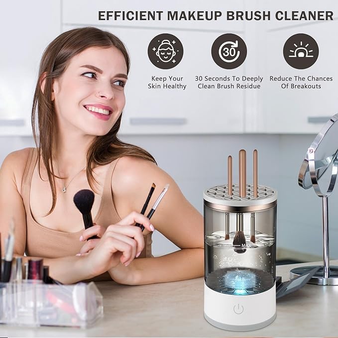 Electric Cosmetic Makeup Brush Cleaning Tool, Makeup Brush Cleaner and Dryer Machine, One-Button Operation - lorexa