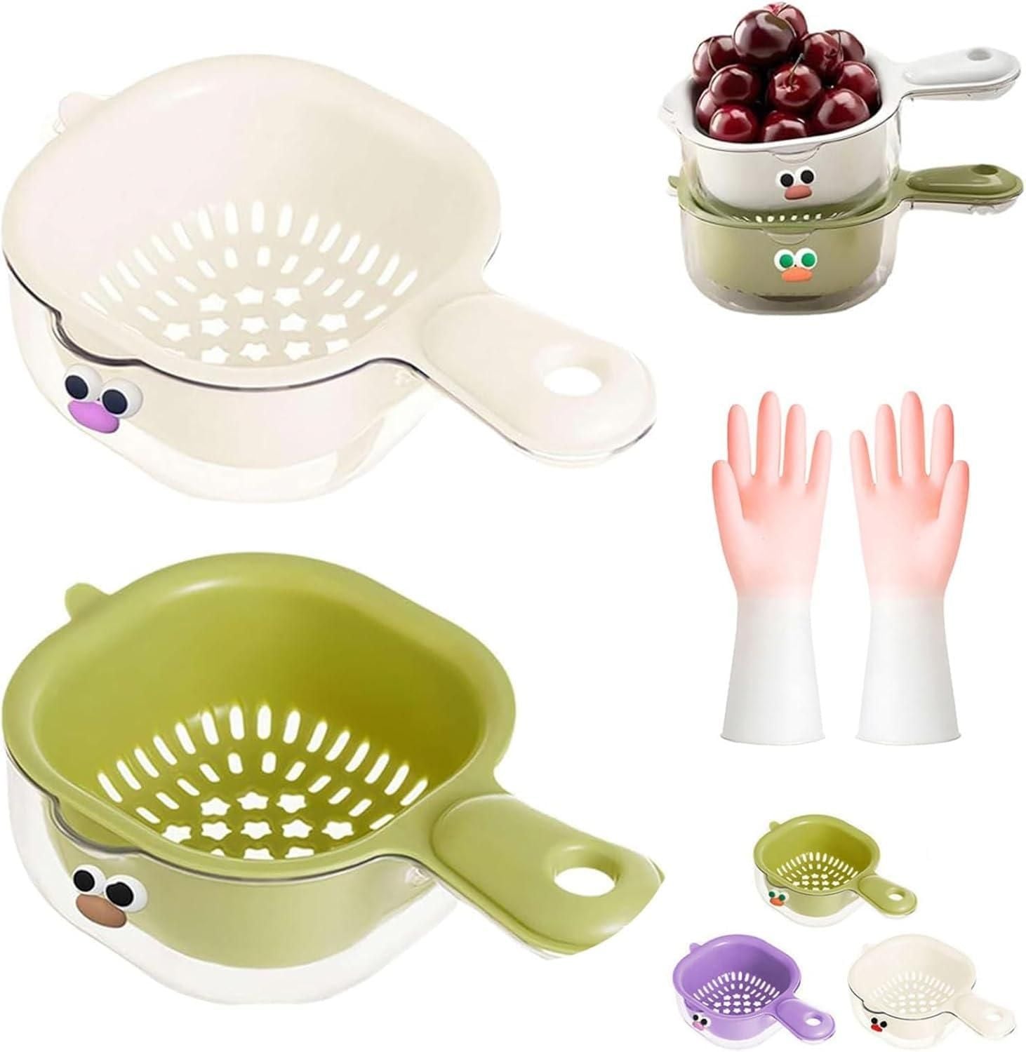 Strainer Dual-Layer Veggie & Fruit Draining Basket with Handle - lorexa