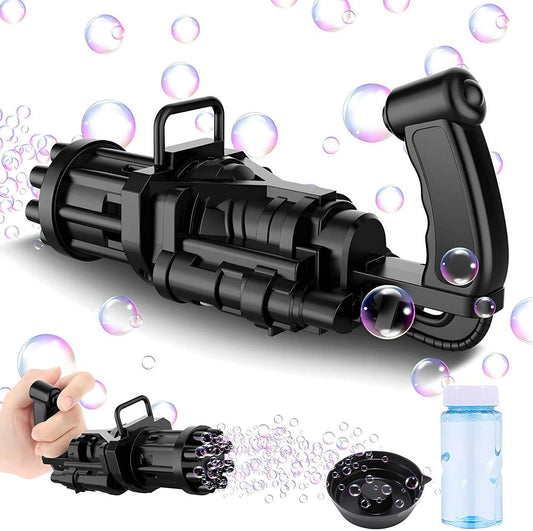 Bubble Gun- 8 Hole Automatic Gatling Bubble Gun Blower Maker, with 3 Batteries and Bubble Water(Assorted Color) - lorexa