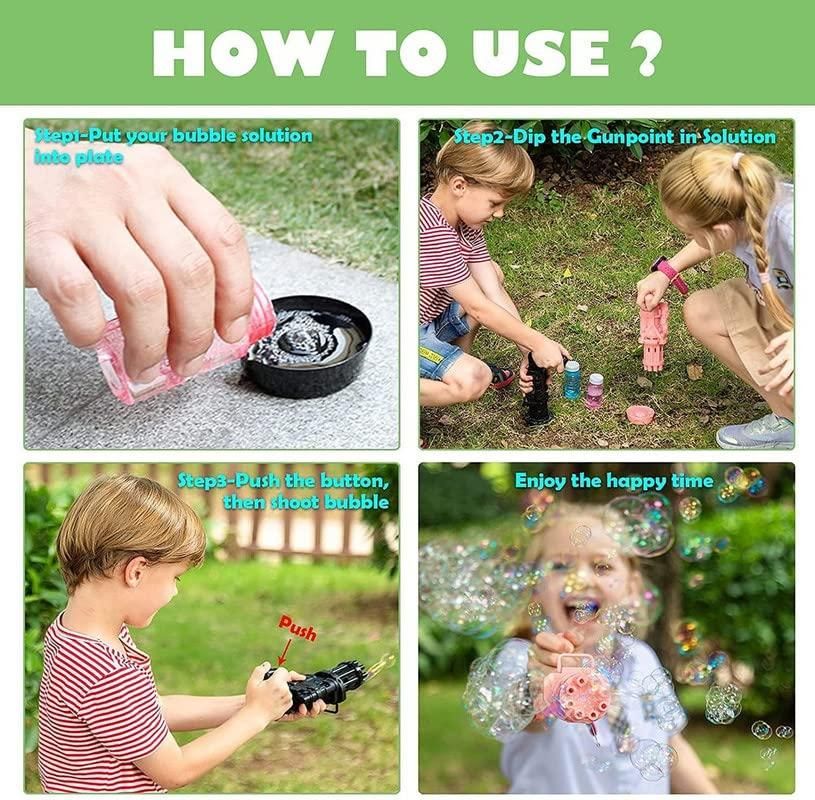 Bubble Gun- 8 Hole Automatic Gatling Bubble Gun Blower Maker, with 3 Batteries and Bubble Water(Assorted Color) - lorexa