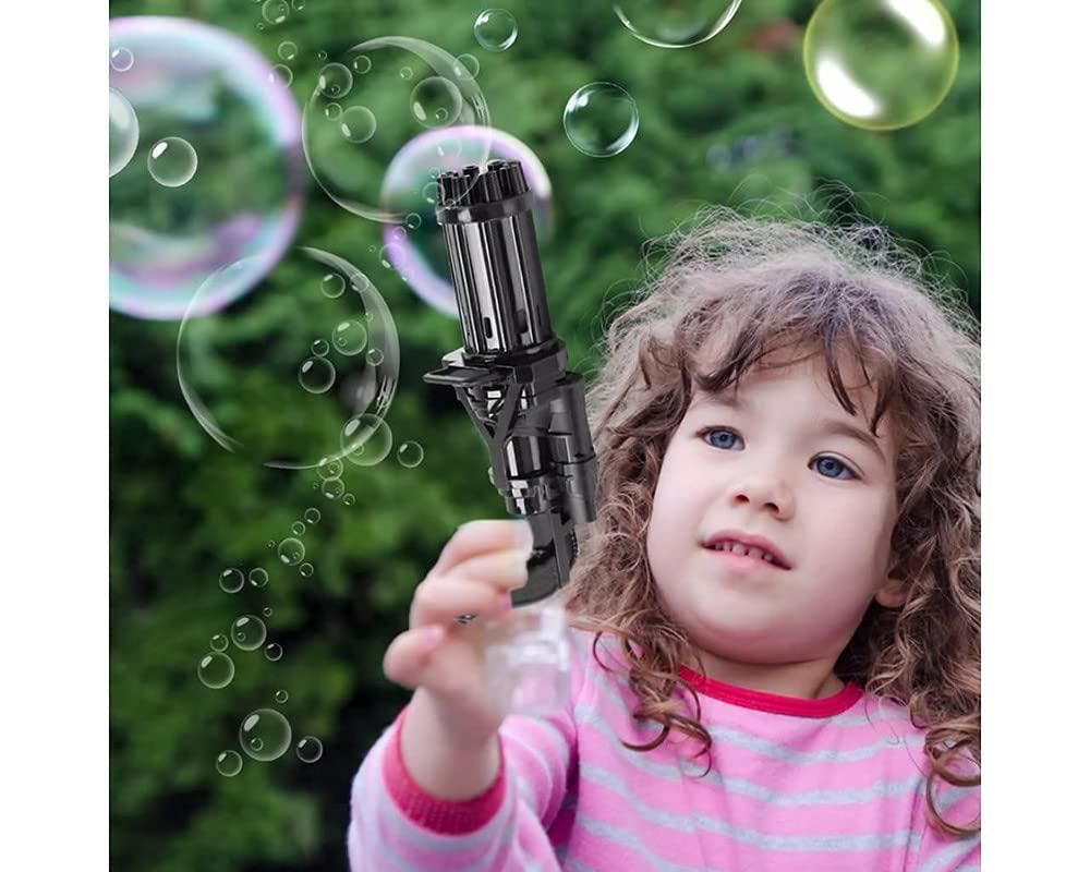 Bubble Gun- 8 Hole Automatic Gatling Bubble Gun Blower Maker, with 3 Batteries and Bubble Water(Assorted Color) - lorexa
